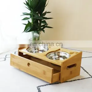 Nordic Stainless Steel Bulk per Dog Cat Luxury Drinking Feed Water 2 in 1 Bowl for Engraving Bamboo Stand With Drawer Storage thumbnail-5