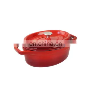 Non Stick Cast Iron Oval Red Pink Dutch Oven Cookware Casserole thumbnail-2