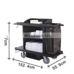 Hot Selling Super Quality Hotel Multifunctional Stainless Steel Housekeeping Cleaning Cart With Canvas Bag thumbnail-3