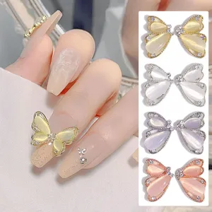 New Half Edge Cat's Eye Stone Butterfly Water Diamond Metal Symmetric Splice Butterfly Alloy Bow Knot Jewelry Nail Enhancement thumbnail-1