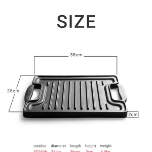 Cast Iron Grill Tray 36*26cm Uncoated Barbecue Tray Non-stick Household Iron Plate Cooking Outdoor Rectangular Charcoal Fire Pan thumbnail-2