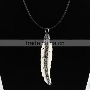 PC1607 80mm Long Crystal Pave Cap OX Bone Carved White Angle Wing Pendant Quality Choice thumbnail-1