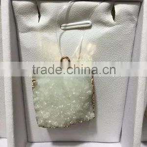 Druzy Quartz Natural Stone Irregular 18K Gold Plated Raw Stone Pendant Necklace For Women Quartz Necklace thumbnail-3