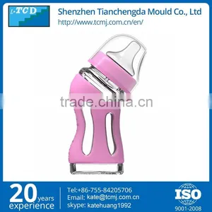 New Design High Borosilicate Glass Baby Feeding Bottle Pink Green Bule Color With Temperature Sensing Base thumbnail-1