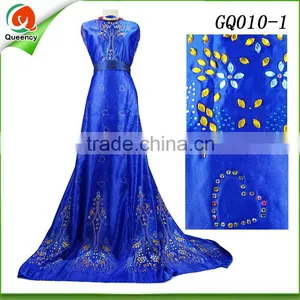 New Royal Blue Beaded Raw Silk George Wrappers Indian George Fabric thumbnail-1