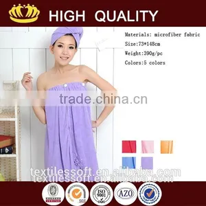Wholesale Women Microfiber Wrap Towel Bathrobe With Bath Cap thumbnail-1
