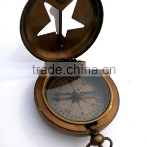 Push Button Pocket Brass Sundial Compass Antique Nautical Pendant Compass 13242 thumbnail-6