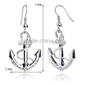 Long Earings 18k White Gold Plated Silver Color Austrian Crystal Rhinestone Dangle Anchor Earring thumbnail-2