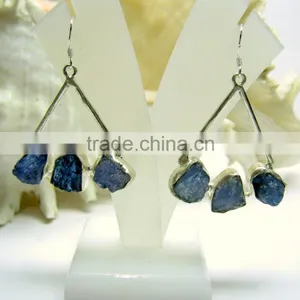 Tanzanite Raw Gemstone Dangler 925 Sterling Silver Earring Jewelry, Rough Gemstone Dangle Earring, Designer Gemstone Jewelry thumbnail-2