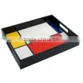 Pacific Connections Mondrian Lacquer Wood Serving Tray Table Made in Vietnam thumbnail-1