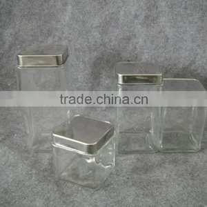 Clear Square Glass Jar With Metal Lid thumbnail-4