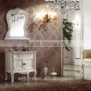 Spanish Vintage b Bathroom Vanity Cabinet Solid Wood Luxury Bathroom Furniture With Carved Flower WTS334 thumbnail-5