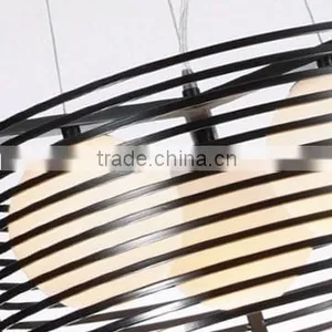 Metal Frame Glass Shade Black Painting Big Hotel Pendant Light thumbnail-2