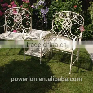 Double Garden Seat Bench Outdoor Folding Metal Garden Bench With Table thumbnail-1
