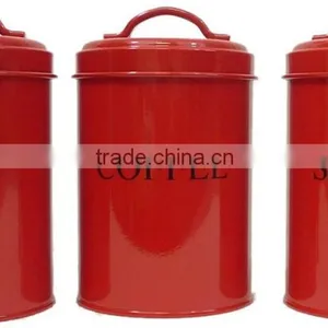 Powder-Coated Retro Metal Tea Coffee Sugar Can Candy Bean Nuts Set of 3 Storage Canister thumbnail-2