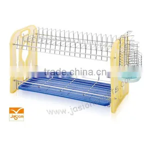 NEW CHROME 2 TIER RED DISH DRAINER PLATES UTENSIL CUTLERY GLASS RACK HOLDER thumbnail-1