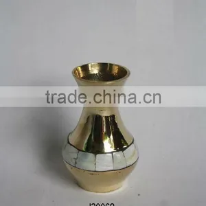 Metal Vase With Mirror Polish Made in Brass With Mother of Pearl Mosaic thumbnail-1