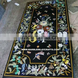 Recangular Shape Black Marble Inlay Dining Table Top thumbnail-1