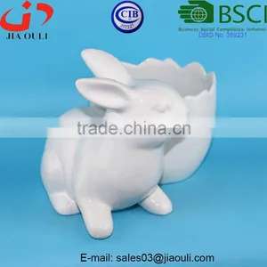 BSCI Audit Factory White Ceramic Easter Bunny Rabbit Planter, Animal Flower Planters thumbnail-2
