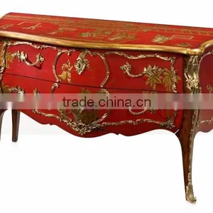 Classico Regency Decorative French Solid Wood Bombe Chest With Precious Golden Brass and Beautiful Chinoiserie Paint BF12-04254b thumbnail-1