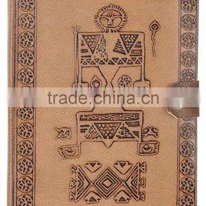 Handmade Vintage Tan Color Embossed Leather Diary With Button Closure thumbnail-1