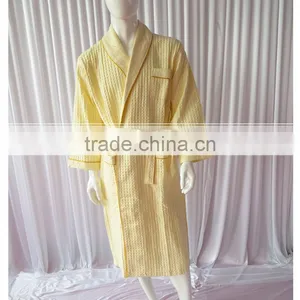 Yellow Cotton Waffle Fabric Bathrobe Hotel Bathrobe Dressing Gowns for Women Long Hotel Bath Robe Pajamas Longue thumbnail-1
