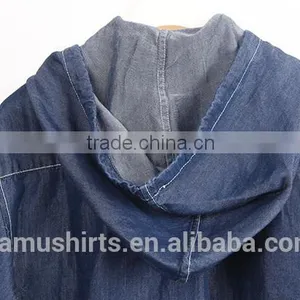 Cotton Denim Shirt With Hoody Hat thumbnail-4