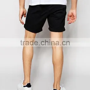 2016 Hot Sale Latest Custom Five Pockets Men's Black Slim Fit 98% Cotton 2% Elastane Stretch Denim Zip Fly Casual Shorts thumbnail-2