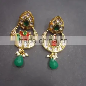Indian Jewelry Ethnic Pearl Kundan Earrings thumbnail-1