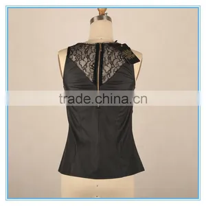 Women Custom Pu Leather Fabric Neck Chain Design Lace Patchwork Tank Top thumbnail-2