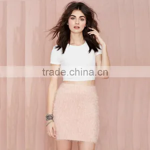 MGOO High Quality Wool Skirt For Women Winter Knitted Plain Pink Bodycon Short Skirts 142M411 thumbnail-4