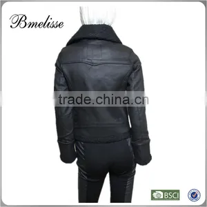 2014-2015 Wholesale Fashion Lady pu Leather Jacket Stylish Women's Black Leather Jacket thumbnail-2
