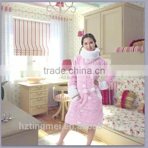 Popular Long Style Design Cute Girls and Women's Coral Fleece Night Skirt Hearted Bathrobe and With Round Collar thumbnail-1