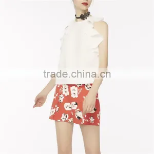 Factory Direct Sales 100% Cotton Soft White Sleeveless Ruffled Blouse thumbnail-2