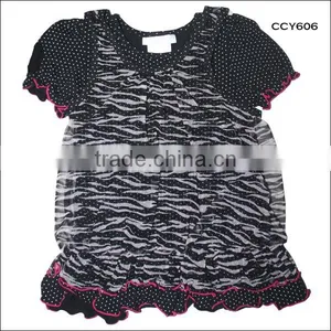 Wholsale New Summer Fashion Style Black Cvc Floral Chiffon Bonny Mini Kids Girls Fake Two Piece t Shirt thumbnail-2