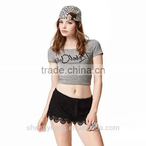 New!womens Urban Sportswear Flocking Printing Crop Tops/t Shirt thumbnail-1