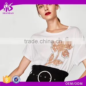 Guangzhou Shandao Factory OEM Customized New Design Hot Sale 160g 100% Cotton Short Sleeve O-Neck Girls Printed T Shirts thumbnail-1