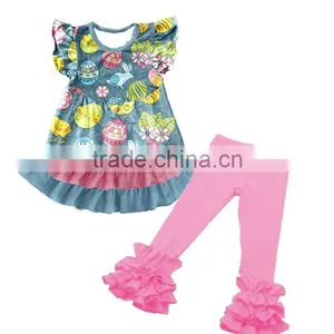 Baby Clothes Easter Egg Printed Outfit Top Dress With Short Ruffles Set for Easter Day thumbnail-1