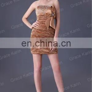 Gold Stretch Satin With Bowknot Short Cheap Cocktail Dresses CL3136 thumbnail-3