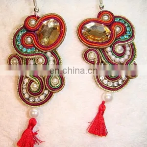 Latest Pearls Beads Silken and Glitter Cord Handmade Earrings thumbnail-1