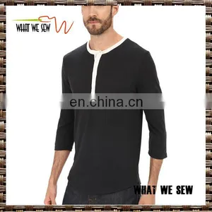 High Quality Bulk White O-neck Button Blank Black T-shirts Half Sleeve Mens Slim Fitted Plain no Brand T-shirt thumbnail-1
