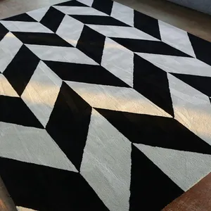 Black And White Color Chevron Pattern Carpet Stereoscopic Area Rugs For Living Room thumbnail-2
