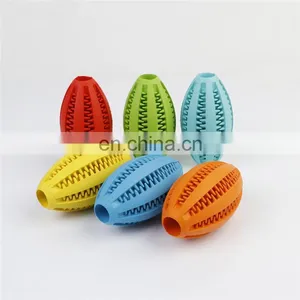 Non-Toxic Soft Tooth Cleaning and IQ Training Rubber Dog Toys Pet Rugby Ball thumbnail-1