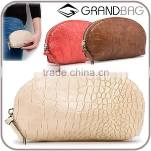 2016 Croc Effect Leather Small Clutch Bag Top Zip Fastening Popular Crocodile Embossed Genuine Leather Clutch Purse Round Shape thumbnail-1