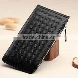Ladies Woven Sheep Skin Leather Wallet With Zipper Genuine Leather Long Wallet for Women thumbnail-6