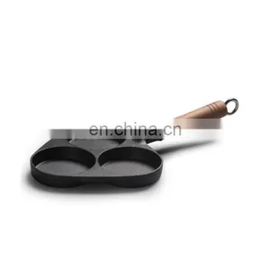 Cast Iron Divided 3 Egg Frying Pan With Wood Handle thumbnail-3