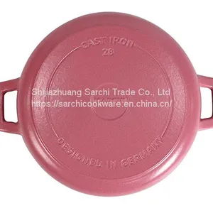 Magenta Enameled Cast Iron Frying Pan With Dual Handles thumbnail-2
