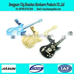 Fashion Latest Design Silver/black/gold Custom Design Guital Shaped Stainless Steel Guitar Necklace thumbnail-1