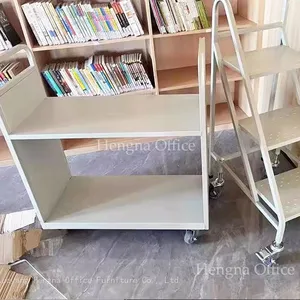 Metal Library Cart: Premium Quality Rust Proof | Rolling Book Organization Trolley| V Shaped Sloped Shelves With Handle For School &Law Firm thumbnail-5