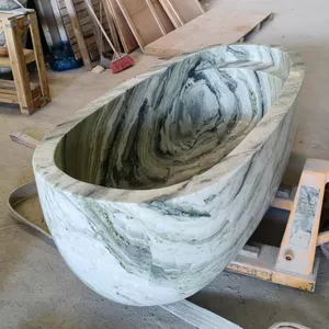 Elegant Shangrila River Jade Green Stone Marble Freestanding Bathtub With Black Veins for Private Residence Contemporary Home thumbnail-1